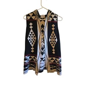 Hippie Rose Black & Cream Tribal Hooded Vest